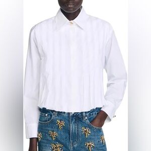 Sandro Women's White Pleated Crop Shirt